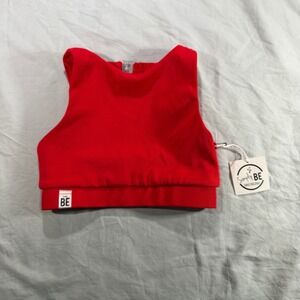 Simply BE Dance Originals Kids Red Ribbed Open Back Crop Top Youth Large YL NEW